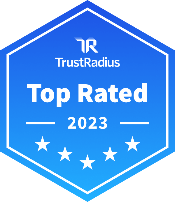 An award logo from TrustRadius for 2023 showing that Duo was awarded a Top Rated award